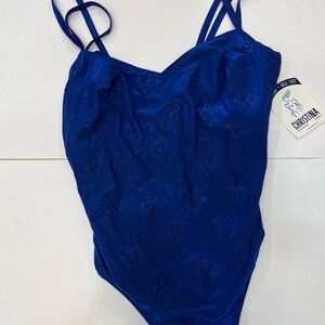 Christina  Swimwear Women's‎ Floral Blue Padded Spaghetti Strap Plus Size 20W